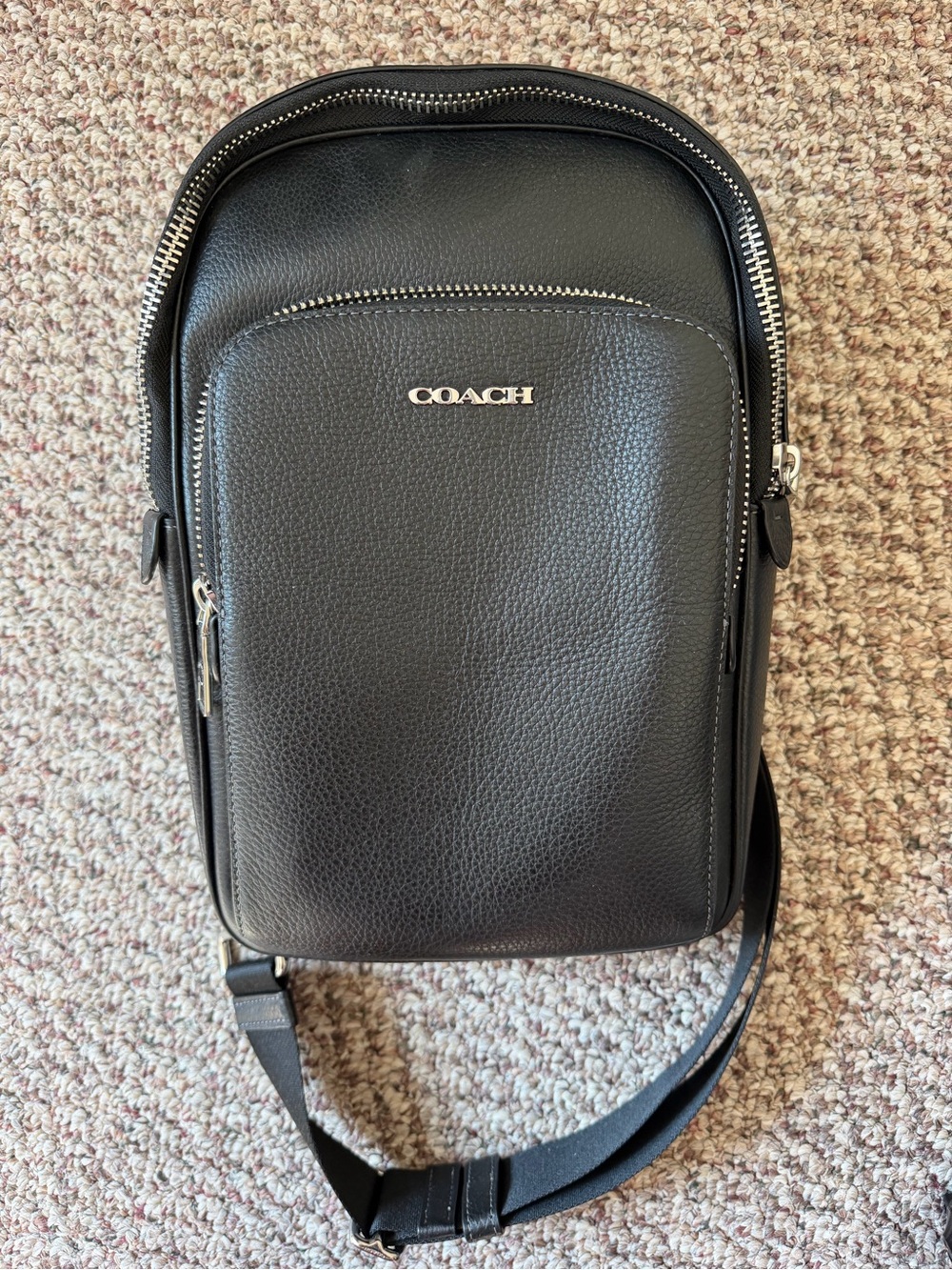 Coach Black Pebbled Leather Sling Bag with Silver Hardware